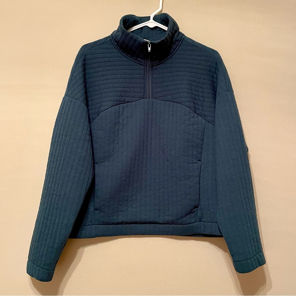 A new day Quarter Zip Quilted Pullover Sweatshirt Blue Green Medium - Picture 2 of 7